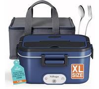 Nifogo Fiambrera Eléctrica 100W Calentador de Comida Electrico 12/24/230V Fiambreras Comida Trabajo 1.8L para Coche/Camión con Compartimentos y Bolsa de Gris Aislamiento(Azúl)