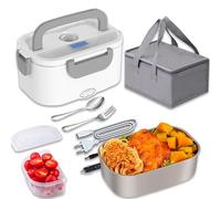 Nifogo Fiambrera Eléctrica 60W Calentador Comida Electrico 12V/24V&230V Fiambrera 1,5L Pefecto para Hogar,Camping y Oficina,con cubiertos y Gris Bolsa