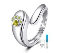 NIFUNAO Anillo de plata de ley con piedra natal para cenizas, mascotas, perros, gatos, recuerdo, piedra natal, joyería conmemorativa de cremación para mujeres, 1.73cm (0.68inch), Plata de ley