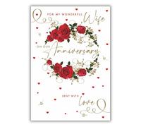 Nigel Quiney Maravillosa tarjeta de aniversario para esposa, corona de rosas rojas con detalles de aluminio, ecológica y reciclable