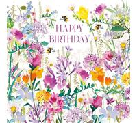 Nigel Quiney Tarjeta de cumpleaños para mujer, bonito diseño de flores silvestres y abejas, acabado de aluminio, tarjeta de felicitación de cumpleaños floral