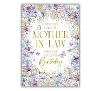 Nigel Quiney Tarjeta de cumpleaños para suegra, diseño de mariposa floral, bonita tarjeta de felicitación de cumpleaños especialmente para tu suegra, para ella