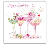 Nigel Quiney Tarjeta de felicitación de cumpleaños abierta para mujer de la gama Pizazz, cócteles florales, purpurina biodegradable, para ella