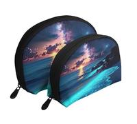 Night Beach and Starry Tapestry - Bolsas de maquillaje impresas de 2 piezas, portátil, bolsa de aseo de viaje, White, Talla única