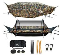 Night Cat Hamaca de Fondo Plano para 1 Persona con Mosquitera Cubierta Impermeable y Sala de Almacenamiento Adicional Senderismo Camping Jardín Patio Trasero Salvaje