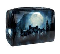 Night Forest Wolves - Neceser para mujer, neceser de viaje, de PVC, organizador de maquillaje con cremallera, multicolor, 18.5x7.5x13cm/7.3x3x5.1in, Neceser