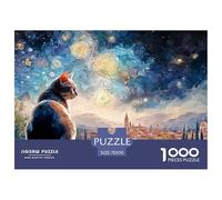 Night Kitten Vincent Post-Impressionist 1000 Pcs Stabiler Karton Puzzle Ethereal Pet Lebendige Bilder Kreatives Spiel Puzzles Als Wohnaccessoires 70x50cm/1000pcs