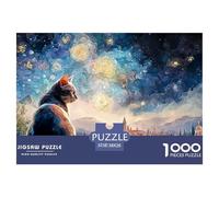 Night Kitten Vincent Post-Impressionist 1000 Stück Premium-Karton Puzzle Ethereal Pet Lebendige Bilder Kreatives Spiel Puzzles Als Geburtstagsgeschenke 38x26cm/1000pcs