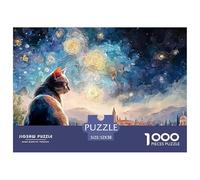 Night Kitten Vincent Post-Impressionist 1000 Stück Stabiler Karton Puzzle Ethereal Pet Stressabbau Kreatives Spiel Puzzles Für Erwachsene Und Kinder 52x38cm/1000pcs