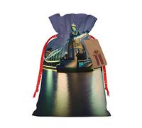 Night London Tower Bridge Bolsas de regalo reutilizables para Navidad y festivales, bolsas de embalaje de regalo, bolsas de tela elegantes hechas a mano