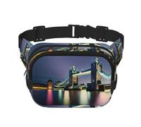 Night London Tower Bridge Print - Riñonera cuadrada de doble capa para hombre y mujer, bolsa cruzada para entrenamiento o viaje, Negro -, Talla única