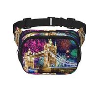 Night London Tower Bridge Print - Riñonera cuadrada de doble capa para hombre y mujer, bolsa cruzada para entrenamiento o viaje, Negro -, Talla única