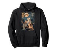 Night Owls Bosque Árboles Japonés Woodblock Pintura Vida Silvestre Sudadera con Capucha