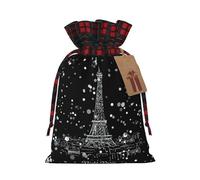 Night Paris - Bolsa de Navidad a cuadros a juego con diseño de la Torre Eiffel con cordón, 12 x 17 cm para Navidad o Halloween