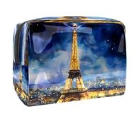 Night Paris City Tower - Neceser para mujer, neceser de viaje, grande, PVC, organizador con cremallera, multicolor, 18.5x7.5x13cm/7.3x3x5.1in, Neceser