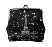 Night Paris - Monedero ligero con impresión de la Torre Eiffel, cartera minimalista para carreras de café y salidas locales, Black, Talla única, Bolsa para monedas