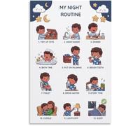 Night Routine Poster Bedtime Visual Schedule Autism ADHD Step by Step Canvas Wall-Art Bedroom Print(Unframed,08x12inch(20x30cm))