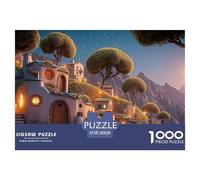 Night Scene of The Italian Coast 1000 Pcs Papel Ecológico Rompecabezas Hilltop Fantasy Village Imposible, Difícil Juego Familiar Puzzle para Niños Pequeños 38x26cm/1000pcs