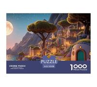 Night Scene of The Italian Coast 1000 Piezas Papel Ecológico Rompecabezas Hilltop Fantasy Village Imágenes Vibrantes Juego Familiar Puzzle para Adultos Y Niños 52x38cm/1000pcs