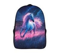 Night Show Under The Stars Mochilas Escolar Running White Blue And Pink Horses Impresos En 3D Estudiantes De Primaria Y Secundaria Bolsas 16 inch