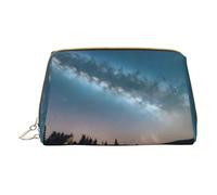 Night Sky and Trees - Bolsa de almacenamiento portátil de piel con cremallera para pintalabios, White, Talla única