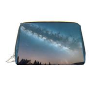 Night Sky and Trees - Bolsa de maquillaje de piel con cremallera para bolígrafos, papelería, lápiz labial, neceser, White, Talla única