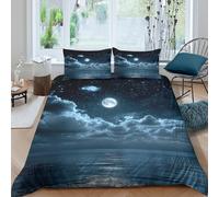 Night Sky Landscape Funda Edredon Juego de Ropa de Cama de 3 Piezas Impresión 3D Cierre de Nocturno Sky Paisaje Funda de Edredón Funda de Almohada a Juego for Adultos Super King（260x220cm）