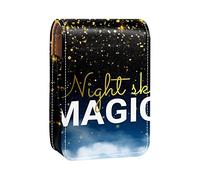 Night Sky Magic Pattern Lip Gloss Holder Estuche portátil Mini Lipstick Storage Box Travel Lipstick Organizador Case con espejo para mujer, Varios colores, 9.5x2x7 cm/3.7x0.8x2.7 in