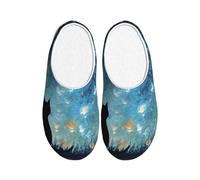 Night Sky - Pantuflas de franela para hombre, gatos, antideslizantes, cálidas, para invierno, para interiores y exteriores, multicolor, XX-Large
