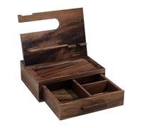 Night Stand Organizer, Wooden Docking Base, 8.4x8.5x6.6 Inches Compact Charging Station Mobile Phone Holder with Drawer, Table Storage for Home, Living Room, Library, Offices, Study and Bedroom