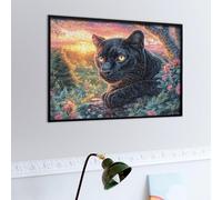 Night Starry Chat Noir Puzzles 500 Piezas Estera Portátil 3D Antideslizante Faune Sauvage Rompecabezas Familiar para Adultos Aliviar Estrés Decoración Hogar Moderno Creativo 500 PCS