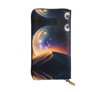 Night with Moon Patte - Cartera larga de piel con estampado de luna para mujer, a la moda, con múltiples ranuras para tarjetas, bolsillo para monedas, color negro, talla única