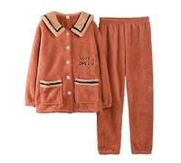 Nightdresses Flannel Pajamas Set Women Sleepwear Long Sleeve Clothes and Pants Comfortable Home Lounge Pyjamas Robes Chemises (Color : Orange Size : M Code)