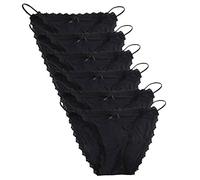 Nightease Ropa Interior de Mujer String Bikini Encaje Bragas Culottes Seda de Hielo Tanga (Paquete de 6) (L, 6 Negro)
