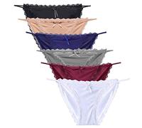 Nightease Ropa Interior de Mujer String Bikini Encaje Bragas Culottes Seda de Hielo Tanga (Paquete de 6) (XXL(CN)-Cintura(77.5-81cm), Multi1)
