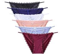 Nightease Ropa Interior de Mujer String Bikini Encaje Bragas Culottes Seda de Hielo Tanga (Paquete de 6) (XXL, 6 Colores)