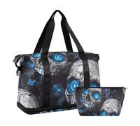 Nightmare Skull Blue Neon Eyes - Bolsa de entrenamiento deportiva con bolsa de aseo para viajes en avión, impermeable, Nightmare Skull Blue Neon Eyes Halloween, 1 size