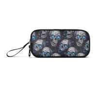 Nightmare Skull Blue Neon Eyes - Bolsas de nailon para niñas, estuche de almacenamiento de lápices de gran capacidad, organizador de papelería para enfermeras de secundaria