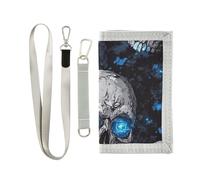 Nightmare Skull Blue Neon Eyes - Cartera triple con clip para dinero para viajes, billetera colorida con cordón, billetera minimalista para hombre, Nightmare Skull Blue Neon Eyes, 1 size