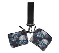 Nightmare Skull Blue Neon Eyes Halloween - Carteras minimalistas para tarjetas de crédito, organizador con llavero para mujer, 2 unidades, Nightmare Skull Blue Neon Eyes Halloween, 1 size, Casual