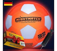 NIGHTMATCH Balón de Fútbol con LED Luminoso en la Oscuridad y con 2 Sensores Activados para Divertirse Niños, Talla 5 (Naranja/Blanco)