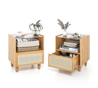 Nightnd - Mesa auxiliar de bambú con estante abierto y mesa auxiliar superior con cable para sala de estar y dormitorio (juego de 2 naturales)