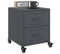Nightstand Set of 2, Cold Rolled Steel Bedside Tables with 2 Drawers & Wheels, Anthracite Grey Modern Bedroom Furniture, 36x39x43.5 cm for Storage and Decor