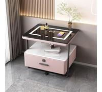 Nightstands, Smart Nightstand with Tri-Color LED Fingerprint Lock Bedside Table Modern Side Table with Storage Drawers(Pink)