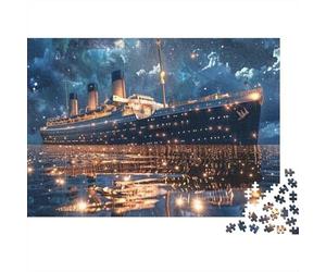 Nighttime Ocean Liner 1000 Piezas Rompecabezas Adultos Titanic Navegando bajo Cielo Cósmico Estrellado Premium Robusto Desafiante Alivio Estrés Juego Familiar 38x26cm/1000pcs