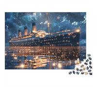 Nighttime Ocean Liner Difícil 1000 Piezas Rompecabezas Adultos Titanic Navegando bajo Cielo Cósmico Estrellado Premium Robusto Vibrante Desafiante Alivio Estrés 70x50cm/1000pcs