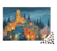 Nighttime Village Scene Grueso 1000 Piezas Rompecabezas Adultos Pueblo Colorido Iluminado bajo Cielo Nocturno Premium Robusto Vibrante Desafiante Difícil Alivio Estrés 52x38cm/1000pcs