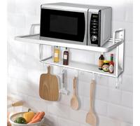 NIGORIY Estantería para microondas, 55 x 38 cm, soporte para microondas, 2 estantes extraíbles, estantería de cocina equipada con 10 ganchos de actividad, soporte para microondas, capacidad de carga