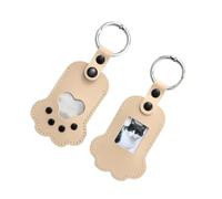 NihaoWXM Llavero Coche 2PCS Pet Hair Storage Bag Leather Paw Print Memorial Portable Keychain For Cat Dog Keepsake Keyring Backpacks Pendant Gift(Beige)