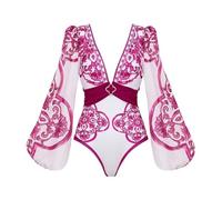 NihaoWXM Mujer Traje De Baño Women One Piece Swimsuit and Skirt Long-Sleeved Jungle Green Print Swimwear High Waist Bathing Suit Monokini(Only Swimsuit,S)
